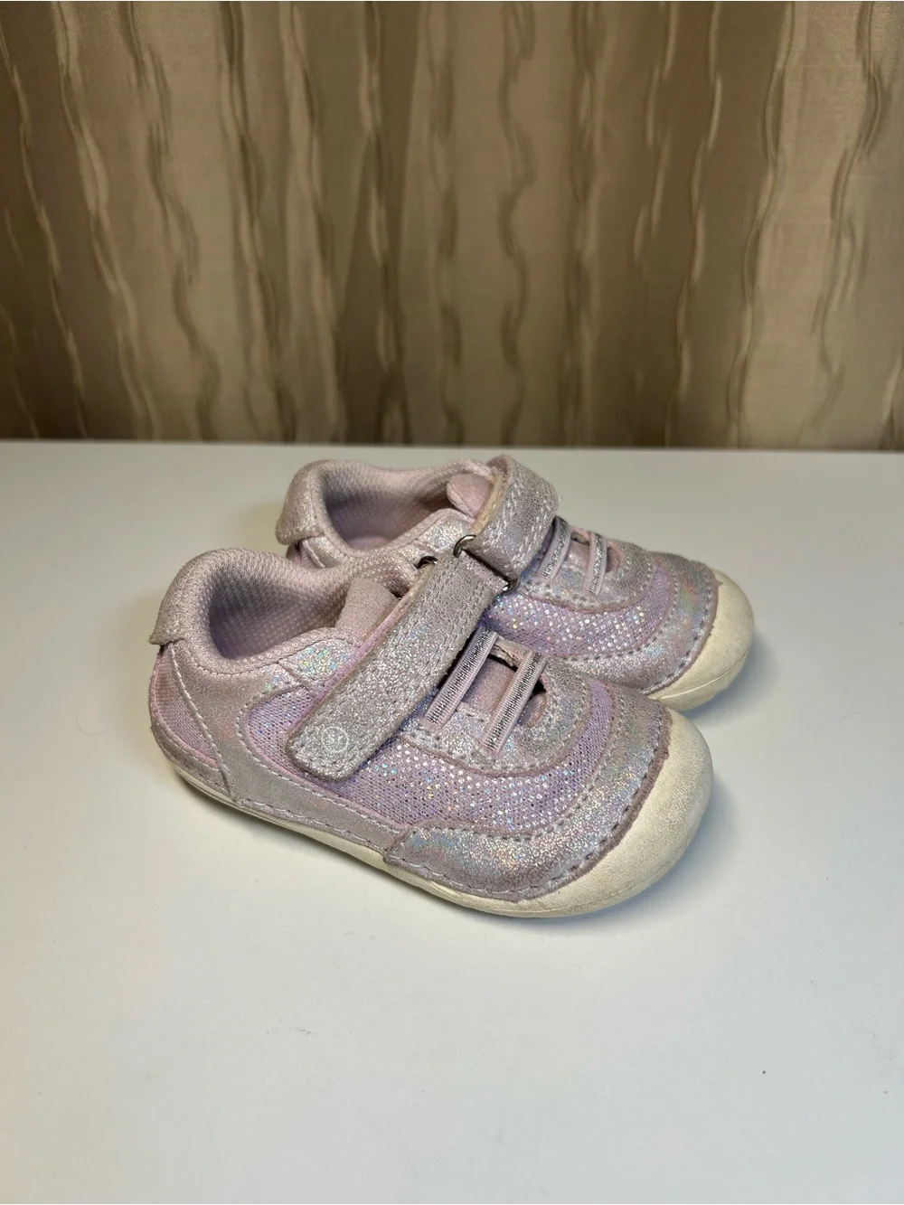Stride Rite SM Jazzy Baby Girl’s 5M Pink Silver Sparkle Velcro Sneakers